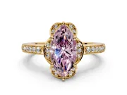 Floral Engagement Ring Setting for Fancy Pink Marquise Center with Four Accent Clusters and Prong Head in Yellow Gold