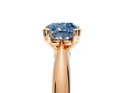 Solitaire Engagement Ring Setting for Fancy Blue Cushion Cut Center with Reverse Tapered Band and Prong Head in Rose Gold
