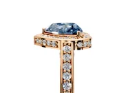 Halo Engagement Ring Setting for Fancy Blue Heart-Shaped Center with Framed Halo, Pave Band and Prong Head in Rose Gold