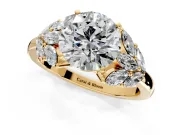 Leaf Cluster Engagement Ring Setting for Round Cut Center with Marquise Accents and Prong Head in Yellow Gold
