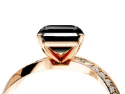 Side Accent Engagement Ring Setting for Fancy Black Asscher Cut Center with Accent Shoulders and Prong Head in Rose Gold