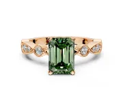 Solitaire Engagement Ring Setting for Fancy Green Emerald Cut Center with Milgrain Bezel Accents and Prong Head in Rose Gold