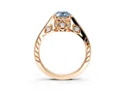 Cathedral Engagement Ring Setting for Fancy Blue Oval Center with Antique-Style Pave Band and Prong Head in Rose Gold