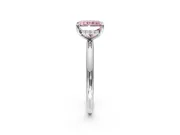 Hidden Halo Engagement Ring Setting for Fancy Pink Radiant Cut Center with Thin Rounded Band and Prong Head in Sterling Silver