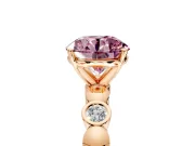 Solitaire Engagement Ring Setting for Fancy Pink Round Cut Center with Beaded Bezel Station Band and Prong Head in Rose Gold