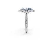 Milgrain Halo Engagement Ring Setting for Fancy Blue Marquise Center with Bezel Point Accents and Prong Head in Sterling Silver