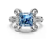 Solitaire Engagement Ring Setting for Fancy Blue Princess Cut Center with Twisted Band and Scroll Prong Head in Platinum