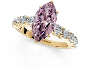 Shared-Prong Engagement Ring Setting for Fancy Pink Marquise Center with Graduated Accents and Prong Head in Yellow Gold