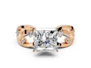 Solitaire Engagement Ring Setting for Princess Cut Center with Criss-Cross Accent Band and Prong Head in Rose Gold