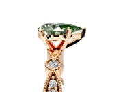 Solitaire Engagement Ring Setting for Fancy Green Pear-Shaped Center with Milgrain Bezel Accents and Prong Head in Rose Gold