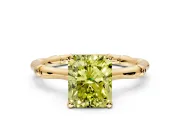 Solitaire Engagement Ring Setting for Fancy Yellow Radiant Cut Center with Bamboo Band and Prong Head in Yellow Gold