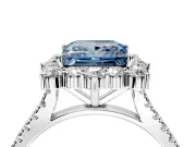 Halo Engagement Ring Setting for Fancy Blue Princess Cut Center with Single-Row Pave, Open Basket and Prong Head in Sterling Silver