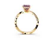 Side Accent Engagement Ring Setting for Fancy Pink Asscher Cut Center with Accent Shoulders and Prong Head in Yellow Gold