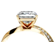 Side Accent Engagement Ring Setting for Asscher Cut Center with Accent Shoulders and Prong Head in Yellow Gold