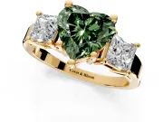 3 Stone Engagement Ring Setting for Fancy Green Heart-Shaped Center with Matching Side Accents and Prong Head in Yellow Gold