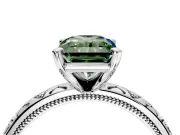 Solitaire Engagement Ring Setting for Fancy Green Radiant Cut Center with XO Engraved Band and Prong Head in White Gold