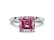 Solitaire Engagement Ring Setting for Fancy Pink Asscher Cut Center with Twist Band and Bead Prong Head in Platinum