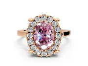 Single Halo Engagement Ring Setting for Fancy Pink Oval Center with Corner Claws, Plain Band and Prong Head in Rose Gold