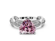 Solitaire Engagement Ring Setting for Fancy Pink Heart-Shaped Center with Marquise Panel Band and Prong Head in Sterling Silver