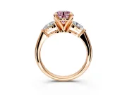 3 Stone Engagement Ring Setting for Fancy Pink Round Cut Center with Large Pear-Shaped Accents and Prong Head in Rose Gold
