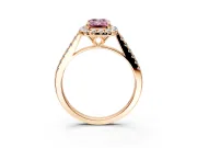 Halo Engagement Ring Setting for Fancy Pink Emerald Cut Center with Raised Halo, Pave Band and Prong Head in Rose Gold