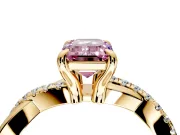 Solitaire Engagement Ring Setting for Fancy Pink Emerald Cut Center with Half-Pave Crossover Band and Prong Head in Yellow Gold