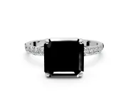 Solitaire Engagement Ring Setting for Fancy Black Asscher Cut Center with Pave Accents and Prong Head in Sterling Silver