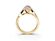 Halo Engagement Ring Setting for Fancy Pink Marquise Center with Narrow Pave Split Shank and Prong Head in Yellow Gold