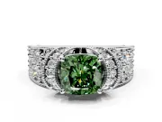 Pave Engagement Ring Setting for Fancy Green Cushion Cut Center with Curved Accent Rows, Openwork and Prong Head in White Gold