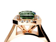 Halo Engagement Ring Setting for Fancy Green Radiant Cut Center with Square Band and Prong Head in Rose Gold