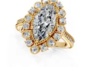 Milgrain Halo Engagement Ring Setting for Marquise Center with Bezel Point Accents and Prong Head in Yellow Gold