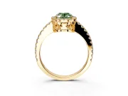 Accent Halo Engagement Ring Setting for Fancy Green Oval Center with Full-Length Pave Band and Prong Head in Yellow Gold