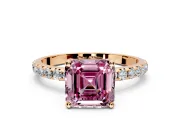 Solitaire Engagement Ring Setting for Fancy Pink Asscher Cut Center with Micro Pave Band and Prong Head in Rose Gold