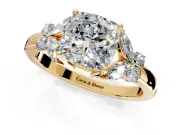 Solitaire Engagement Ring Setting for Cushion Cut Center with Marquise Flower Shoulders and Prong Head in Yellow Gold