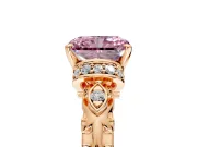Solitaire Engagement Ring Setting for Fancy Pink Radiant Cut Center with Filigree Band and Prong Head in Rose Gold