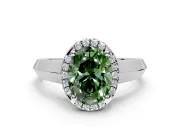 Halo Engagement Ring Setting for Fancy Green Oval Center with Knife Ridge Cathedral Band and Prong Head in Platinum