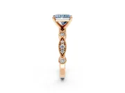 Solitaire Engagement Ring Setting for Fancy Blue Radiant Cut Center with Milgrain Bezel Accents and Prong Head in Rose Gold