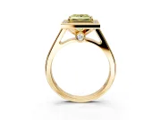 Halo Engagement Ring Setting for Fancy Yellow Princess Cut Center with Outer Bezel Rim, Pave Band and Prong Head in Yellow Gold
