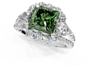 Halo Engagement Ring Setting for Fancy Green Princess Cut Center with Two-Strand Split Shank and Prong Head in Sterling Silver