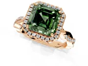 Halo Engagement Ring Setting for Fancy Green Asscher Cut Center with Pave and Plain Twist Band and Prong Head in Rose Gold