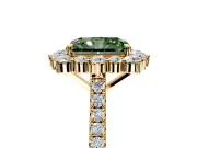 Halo Engagement Ring Setting for Fancy Green Radiant Cut Center with Single-Row Pave, Open Basket and Prong Head in Yellow Gold