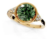 Cluster Engagement Ring Setting for Fancy Green Round Cut Center with Milgrain Shoulder Clusters and Prong Head in Yellow Gold