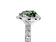 Halo Engagement Ring Setting for Fancy Green Heart-Shaped Center with Full Pave Band and Prong Head in Platinum