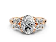Floral Engagement Ring Setting for Oval Center with Marquise Cluster Shoulders and Prong Head in Rose Gold