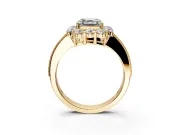 Halo Engagement Ring Setting for Asscher Cut Center with Milgrain Channel Band and Prong Head in Yellow Gold