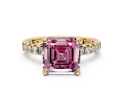 Solitaire Engagement Ring Setting for Fancy Pink Asscher Cut Center with Shared-Prong Accents and Prong Head in Yellow Gold