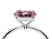 Solitaire Engagement Ring Setting for Fancy Pink Asscher Cut Center with Straight Thin Band and Prong Head in Sterling Silver