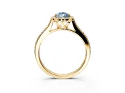 Halo Engagement Ring Setting for Fancy Blue Pear-Shaped Center with Pave Accents, Heart Basket and Prong Head in Yellow Gold