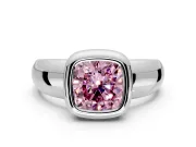 Solitaire Engagement Ring Setting for Fancy Pink Cushion Cut Center with Wide Band and Bezel Head in Platinum