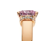 Solitaire Engagement Ring Setting for Fancy Pink Radiant Cut Center with Wide Band, Pave Collar and Prong Head in Rose Gold